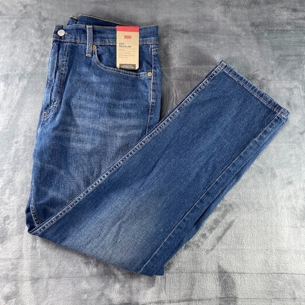Levis 505 Mens Size 36x32 Regular Fit Jeans Medium Wash Denim Straight Leg‎ NWT